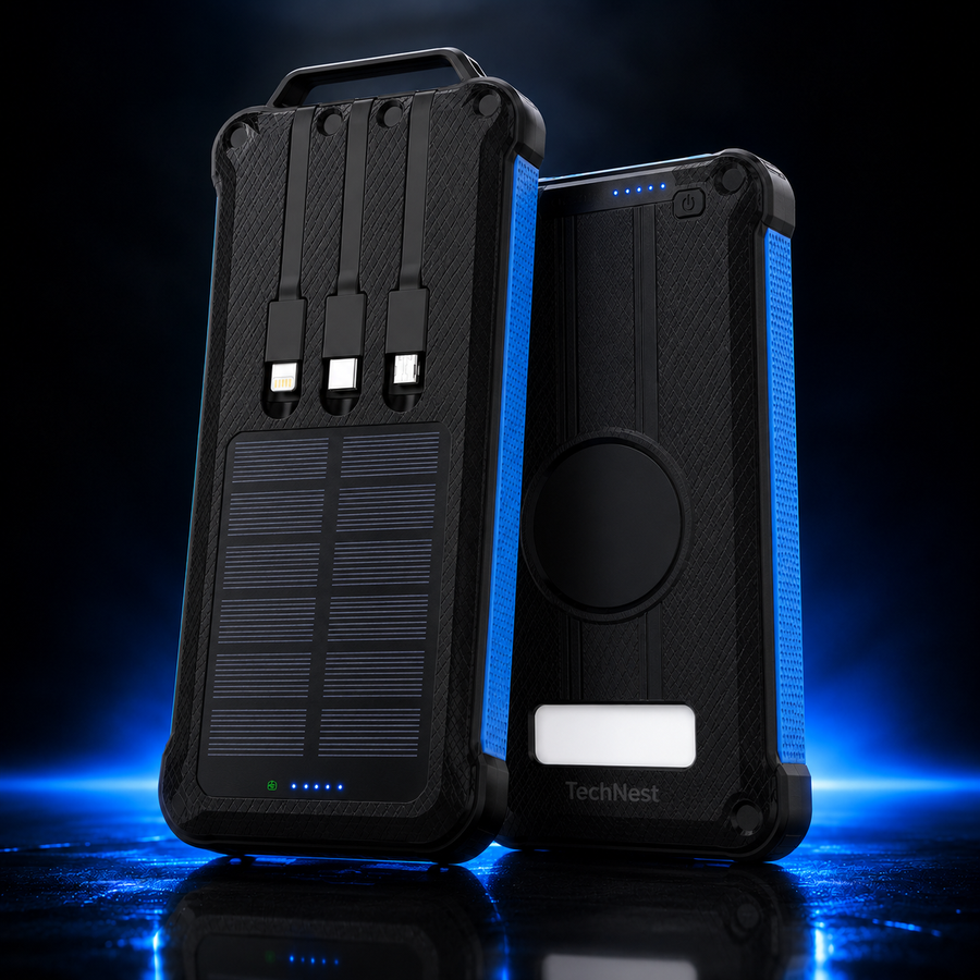 IP65 Solar Power Bank with Built-in Cables & Wireless Charging| HIGH CAPACITY POWER BANK